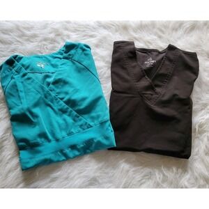 Women's Jockey Lot Of 2 V Neck Scrub Top Size XS Black Teal Extra Small